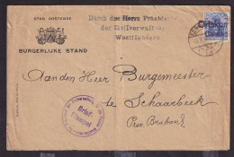 DDFF 857 --  Enveloppe TP Germania (Allemand,sans Surcharge) Feldpost 1918 - Entete Stad OOSTENDE - Griffe ORTSKOM... - OC26/37 Zonas Iniciales