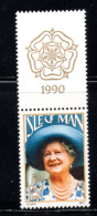 Isle Of Man, MNH, 1990, Michel 437, Stamp + Vignette, Queen Mother Elizabeth - Isola Di Man