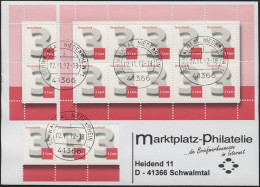 2964 Drei-Cent-Ergänzungswert, Zehnerbogen FDC Tages-O - 2001-2010