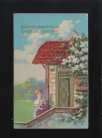Ein Froher Bote ..., Frau Blumen Vor Haus, Feldpost Aibling 15.2.1915 - Hold To Light
