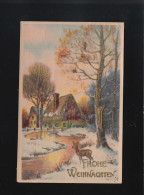 Reh Winterlandschaft Fluss Bauernhaus, Frohe Weihnachten Aschersleben 23.12.1949 - Tegenlichtkaarten, Hold To Light