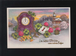 Uhr Kalender Klee Blumen Dorf Schnee Besten Wünsche Zum Neuen Jahr, Ungebraucht - Tegenlichtkaarten, Hold To Light