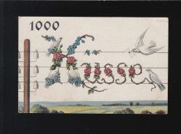 1000 Grüsse Weiße Tauben Brief Rote Rosen Vergissmeinicht Leitung, Ungebraucht - Hold To Light