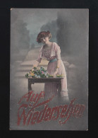 Junge Frau Rosa Kleid Blumenstrauß Auf Wiedersehen! Weiden (O.-Pfalz) 13.6.1915 - Hold To Light