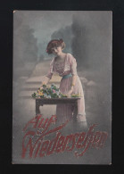 Junge Frau Rosa Kleid Blumenstrauß Auf Wiedersehen! Weiden (O.-Pfalz) 13.6.1915 - Controluce