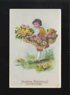 Blumenkorb Gold Kind Blüte Glückwunsch Zum Namenstage, Heimertingen 25.12.1928 - Halt Gegen Das Licht/Durchscheink.