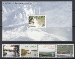 2008 Angola Water Resources Rivers Waterfalls Chutes Complete Set Of 4 + Souvenir Sheet MNH - Angola