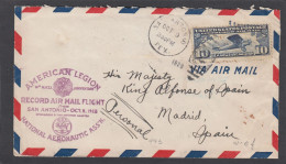 "AMERICAN LEGION" RECORD AIR MAIL FLIGHT SAN ANTONIO OCT. 9 1928.LETTRE ADRESSEE AU ROI D'ESPAGNE.CACHET DE PARIS. - 1c. 1918-1940 Briefe U. Dokumente