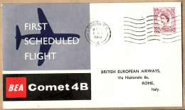 21192 / BEA First Scheduled COMET 4-B Flight 1st April 1960 From LONDON To ROME Italy Vol Inaugural LONDRES-ROME - Posta Aerea