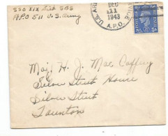 UK Britain KG6 2d5 Solo Franking CV APO US Army #511 On 11dec1943 To Launton UK - Dienstzegels