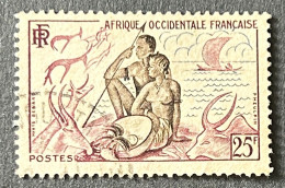 FRAWA0049U - Local People - Hunting And Fishing - 25 F Used Stamp - AOF - 1954 - Oblitérés