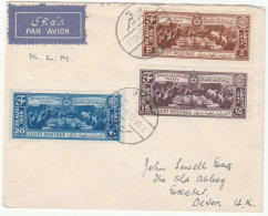 1936 Set TREATY Stamps KLM Flight EGYPT Airmail COVER Alexandria  To Exeter GB  Air Mail Label Aviation - Briefe U. Dokumente