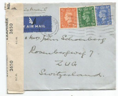 Uk Britain Censored CV Birmingham 21aug1944 To Suisse With Regular Issue D2 + D2.5 + D0.5 - Postmark Collection