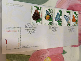 Hong Kong Stamp FDC Butterflies 2007 - Lettres & Documents