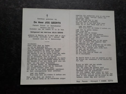 Patroon Brood- En Banketbakker - Jos Geerts ° Beerse 1935 + 1986 X Julia Geens - Begraf. Wijnegem - Décès
