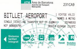 Spanien Barcelona Fahrkarte 2024 U-Bahn Zum Flughafen - Europe