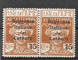 FIUME - 1920 - REGGENZA CARNARO - C. 15/20 - COPPIA NUOVA MNH** (YVERT 119 - MICHEL MP 6 - SS 136) - Fiume