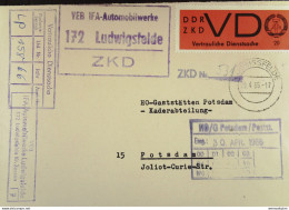DDR: ZKD-Fern-Brief Mit Roter VD-Mke U.Ka-St. VEB IFA-Automobilwerke 172 Ludwigsfelde An HOG Potsdam 29.4.66 Knr: D 3y - Lettres & Documents