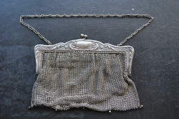 RARE Aumonière (18 X 13.5 Cm) En Mailles Et Métal Argenté ALPACCA Années 1890 1900 1920 - Minaudière Art Nouveau Sac  - Purses & Bags