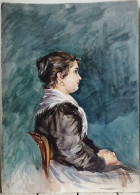 Aquarelle XIXè.- B. Flournoy.  "Femme De Profil Assise Sur Une Chaise" Modèle Vivant 1894. Signée En Bas Gauche - Aquarel