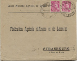 LETTRE AFFRANCHIE N° 416 X 2  -OBLITERATION CAD GRAND FORMAT  VENDENHEIM 1939  BAS -RHIN  - - Mechanical Postmarks (Advertisement)