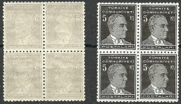 Turkey; 1940 4th Ataturk Issue 5 K. "Abklatsch" ERROR (Block Of 4) - Nuevos