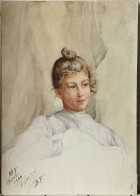 Aquarelle Esquisse Pochoir.- "Femme Au Chignon". Signé B.F. Avril 1900. N° 5 Annette - Aquarelles