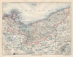 1890 Germany, Pommern And Surroundings, Carta Geografica Antica, Old Map, Carte Géographique Ancienne - Carte Geographique