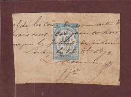 FRANCE De 1872 Sur Fragment De Lettre - TIMBRE DE QUITTANCE REÇUE ET DÉCHARGES . 10 Centimes Bleu - Lettres & Documents