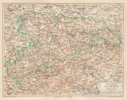 1890 Germany, Kingdom Of Saxony, Carta Geografica Antica, Old Map, Carte Géographique Ancienne - Carte Geographique