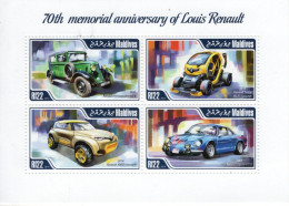 Maldives 2014 -70e Anniversaire De Louis Renault- Primaquatre KZ6-Twizy-KWID-Renault Alpine A110 -4v Sheet Neuf/Mint/MNH - Automobili