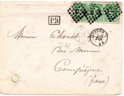 1872. "ANVERS-8 S" POUR LA FRANCE. "P.D.".AMBULANT "ERQUELINES". LSC. - 1869-1883 Leopold II.