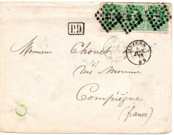 1872. "ANVERS-8 S" POUR LA FRANCE. "P.D.".AMBULANT "ERQUELINES". LSC. - 1869-1883 Léopold II