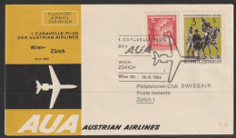 1963, AUA, Erstflug, Wien - Zürich - Erst- U. Sonderflugbriefe