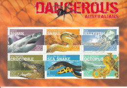 2006 Australia Dangerous Wildlife Sharks Snakes Crocodiles Miniature Sheet Of 6 MNH - Mint Stamps