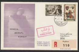 1964, Kuwait Airways, Erstflug, Liechtenstein - Kuwait - Air Post