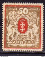 GERMANY REICH GERMANIA ALLEMAGNE 1922 DANZIG DANZICA DANTZIG COAT OF ARMS STEMMA 50m GOLD AND CAR MH - Neufs