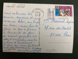 CP LAON AVENUE CARNOT BAR "LE PARIS" TP ARPHILA 75 0,50 OBL.MEC.22-7 1974 02 LAON RP AISNE - Cartas & Documentos