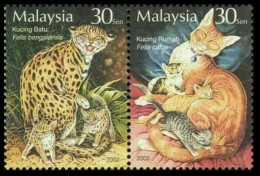 MALAYSIA - 2002 - FAUNA - ANIMALS -  CAT - CATS - GATTI - 2 V - MNH - - Hauskatzen