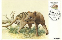 AUSTRALIE. Faune Australienne. Le Tigre De Tasmanie (En Danger Critique D'extinction). CARTE MAXIMUM SYDNEY - Felinos