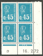 329 France Yv 1663 45c Bleu Coin Daté 16.2.72 MNH ** Neuf SC (598) - 1960-1969