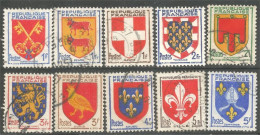 329 France 10 Timbres Différents Blasons Armoiries Coat Of Arms TB Oblitérations Légères VF Light Cancels (559c) - Stamps