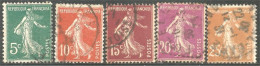 329 France Semeuse 5 Timbres TB Oblitérations Légères VF Light Cancels (557b) - Gebruikt