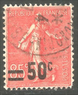 329 France Yv 221 Semeuse Lignée 50c Sur 85c Rouge (399) - 1903-60 Säerin, Untergrund Schraffiert