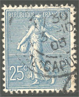 329 France Yv 131 Semeuse Lignée 25c Bleu (384b) - 1903-60 Säerin, Untergrund Schraffiert