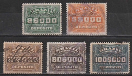 Revenue/ Fiscaux, Brazil 1920 - Depósito, Receita Fiscal -|- 2$000, 5$000, 10$000, 20$000, 100$000 - Segnatasse