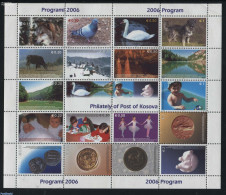 Kosovo 2006 M/s With 2006 Program, Mint NH, Nature - Various - Animals (others & Mixed) - Birds - Money On Stamps - Coins