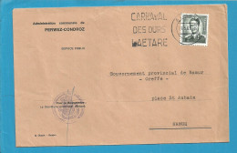 924 Op Brief ADMINISTRATION COMMUNALE DE PERWEZ-CONDROZ  Met Stempel ANDENNE / CARNAVAL - 1953-1972 Glasses