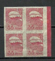 ESTLAND ESTONIA 1920 Michel 16 Als 4-Block MNH NB! Haftstellen Auf Gummiseite! Nice Margin With Color Line - Estonia