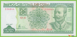 Voyo CUBA 5 Pesos 2007 P116j B904j EJ-36 UNC - Cuba